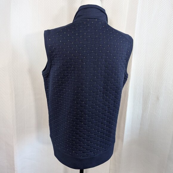 Allison Daley Petite Navy Blue Quilted Vest with Gold Zipper and Trim Size Large - Picture 2 of 12